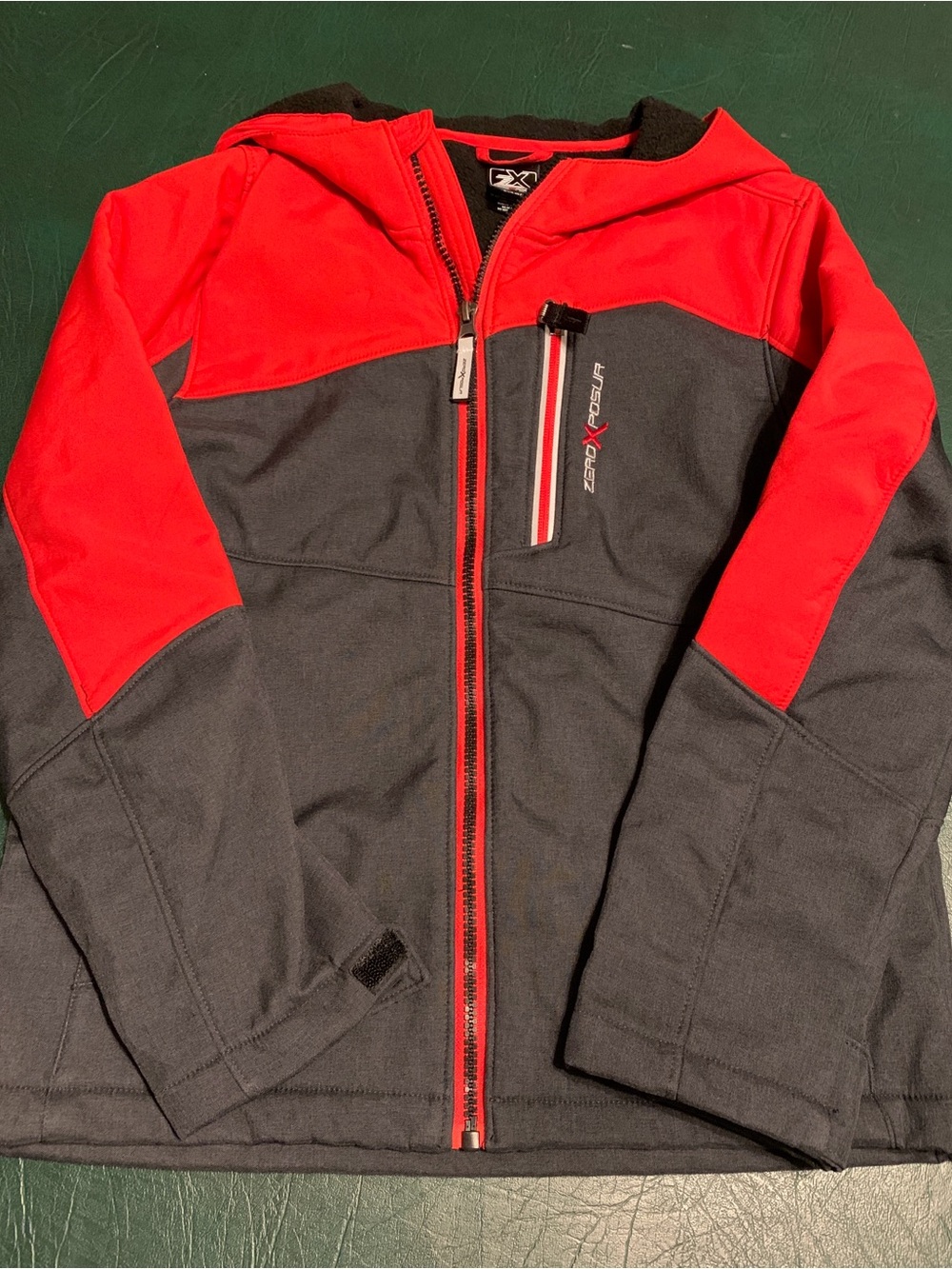 ZeroXposur Kids' Red and Gray Hooded Softshell Puffer Jacket NWOT